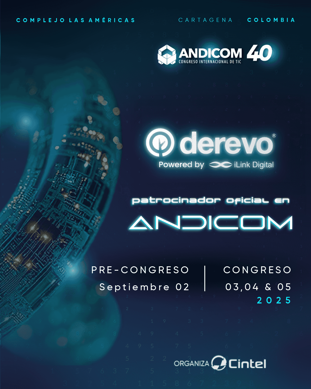 Derevo patrocinador oficial en ANDICOM. PRE-CONGRESO Septiembre 02. CONGRESO 03, 04 & 05 2025